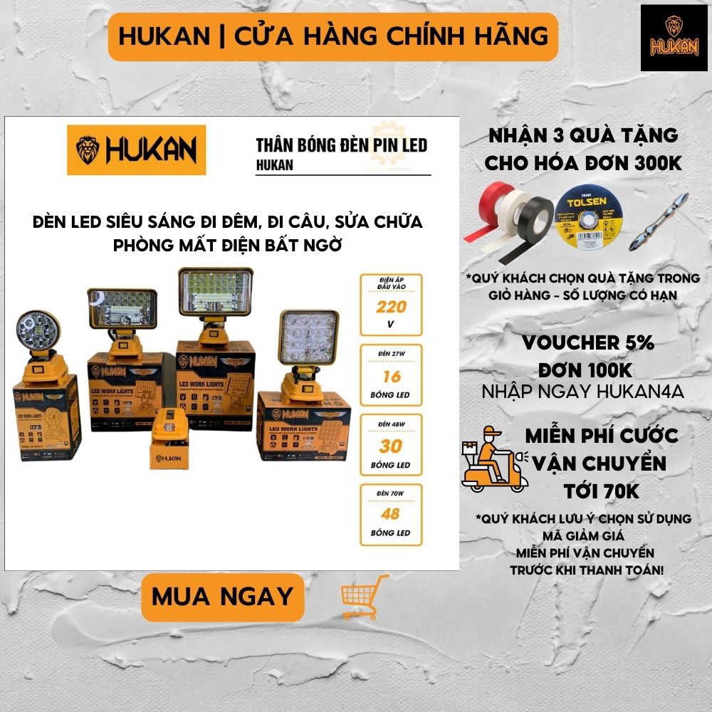 Thân bóng đèn pin LED HUKAN siêu sáng sử dụng chân pin phổ thông chính hãng