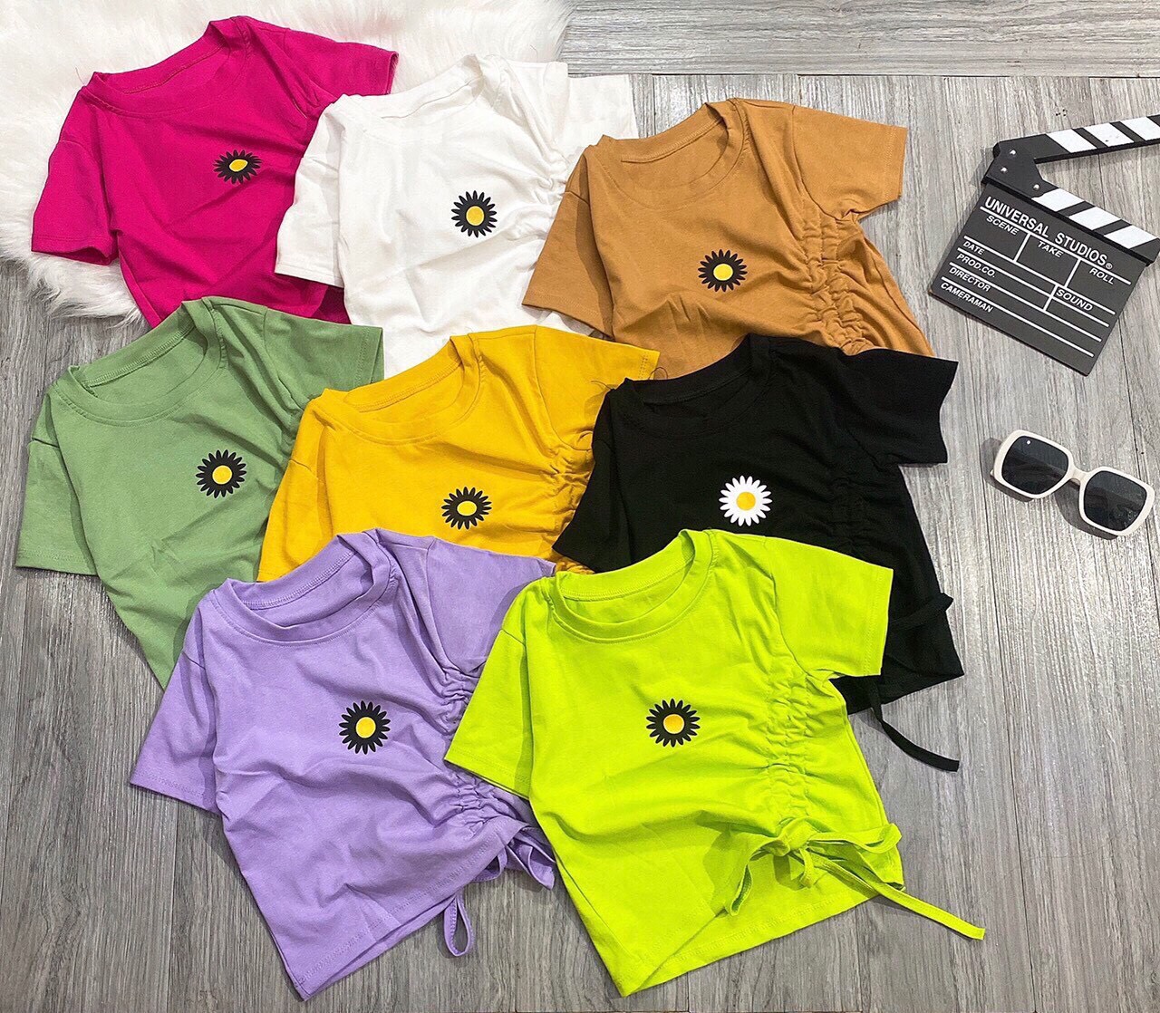 ÁO CROPTOP IN HOA CÚC RÚT DÂY 1 BÊN , CHẤT VẢI THUN LẠNH SIÊU MỀM MỊN SIÊU XINH-NAUY