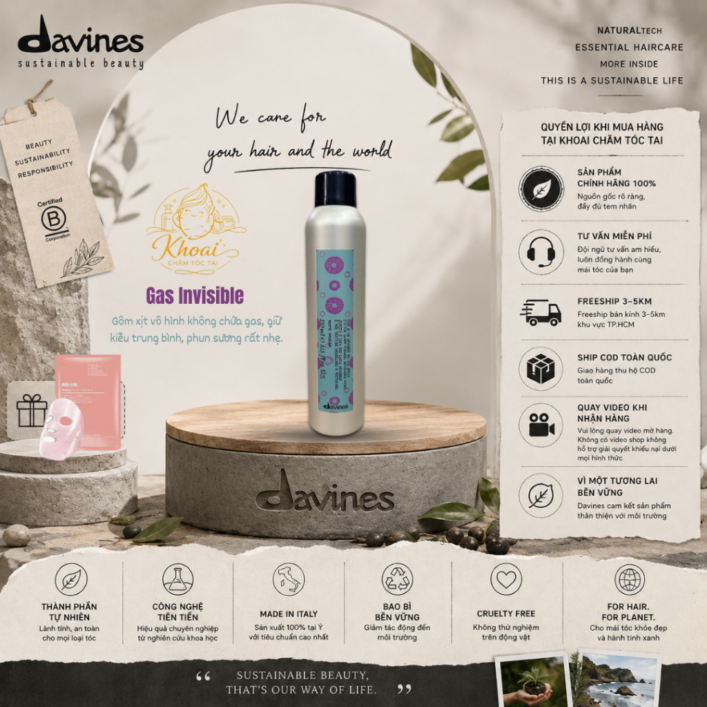 Gôm xịt vô hình không chứa Gas Invisible No Gas Spray Davines 250ml