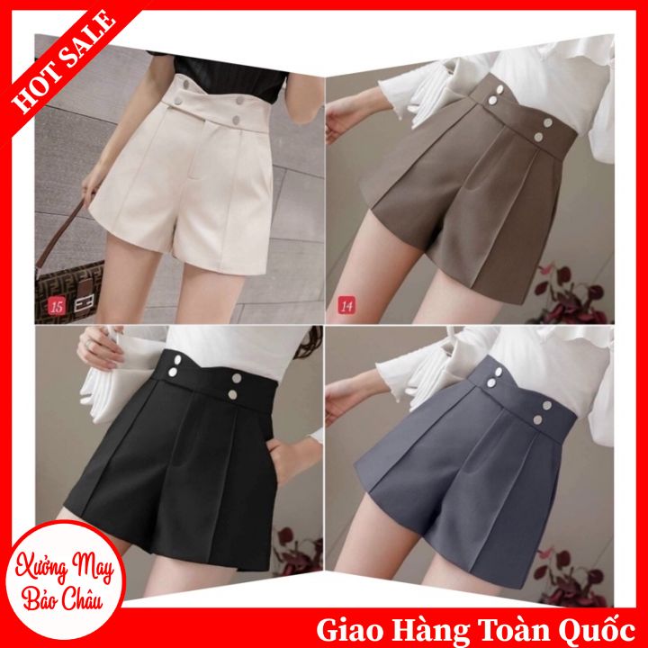 💖freeship💖quần shorts nữ cạp cao-quần đùi nữ cạp cao mix 4 cúc chất tuyết mưa nhiều màu cực đẹp