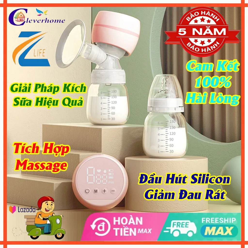 Máy hút sữa Zlife, máy hút sữa không dây cầm tay có chế độ vắt sữa, massage, kích sữa, màn hình LED pin 1800mAh bán kèm tú trữ sữa, máy hâm sữa cho bé