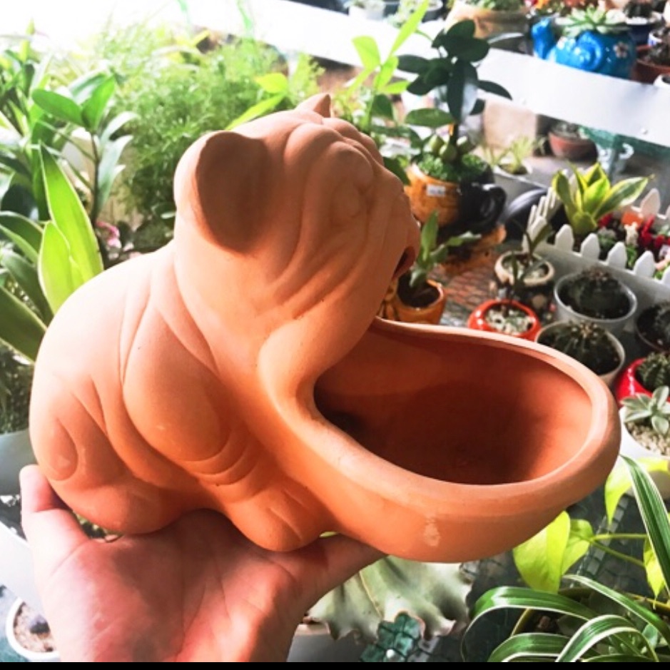 Chậu đất nung hình chó mặt xệ