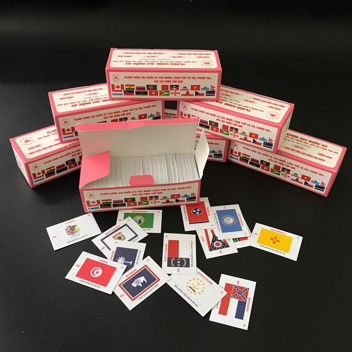Bộ flash card 361 lá cờ quốc kỳ của các quốc gia vùng lãnh thổ dùng để dạy học, chú thích cho bộ sưu tầm tiền
