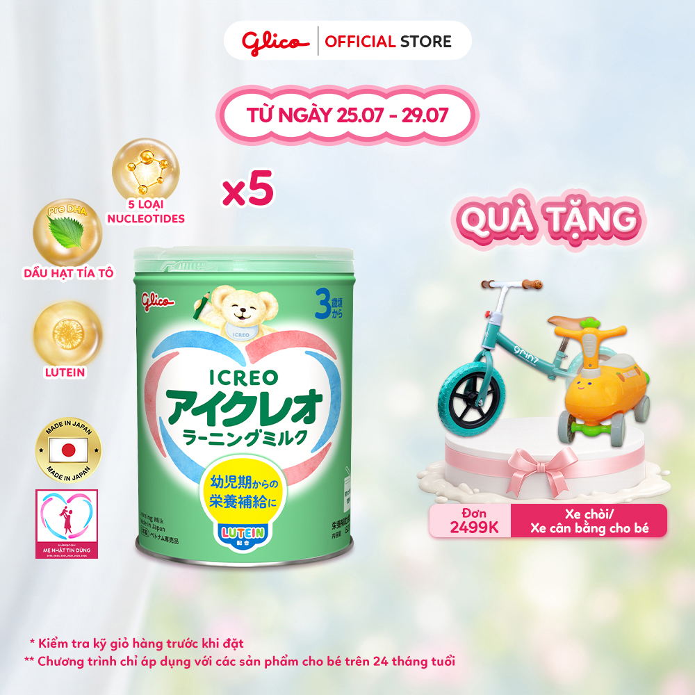 [QUÀ-VC-FREESHIP] Combo 5 Lon Thực Phẩm Bổ Sung Sữa Dinh Dưỡng GLICO ICREO LEARNING MILK cho bé từ 3 tuổi trở lên (Số 3 - 5Lon x 820g/Lon)