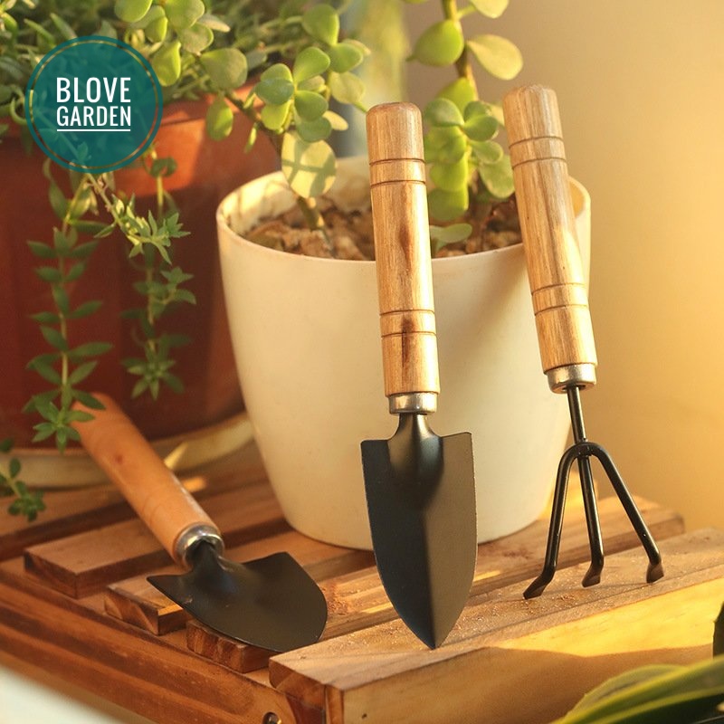 Bộ 3 dụng cụ làm vườn (tay cầm lớn) để trồng cây cảnh, cây hoa kiểng, bonsai, cây ăn trái, cây để bàn