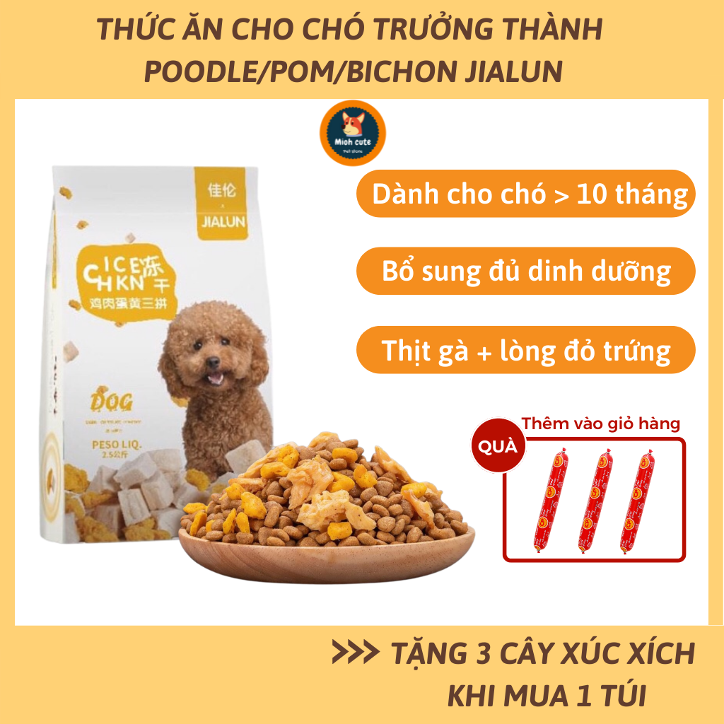 Túi 2,5kg hạt thức ăn chó jialun mix sẵn gà trứng