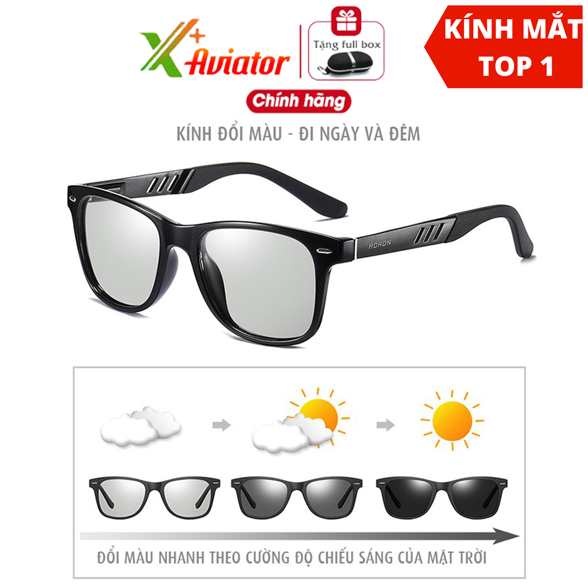 Kính nam mắt kính đi ngày và đêm AVIATOR AORON tròng kính polarized phân cực chống UV 400 chống chói chống lóa chống vỡ tốt- A575BS