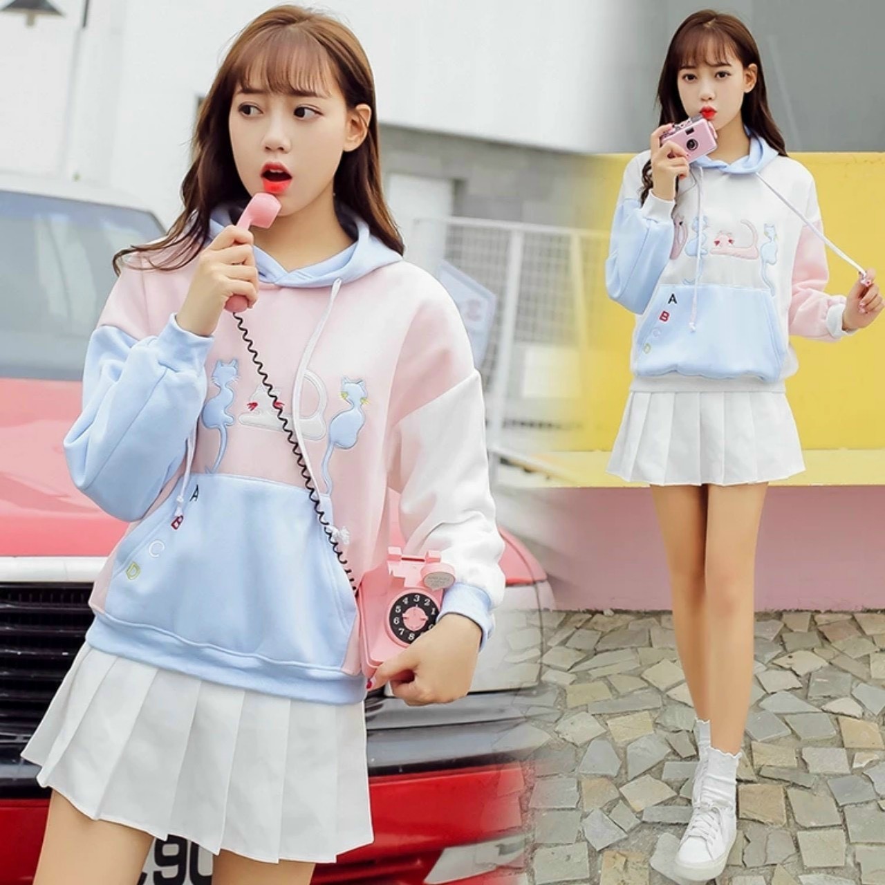 Áo khoác hoodie & sweater nữ thêu hình 4 chú mèo siêu cute MChoodie410