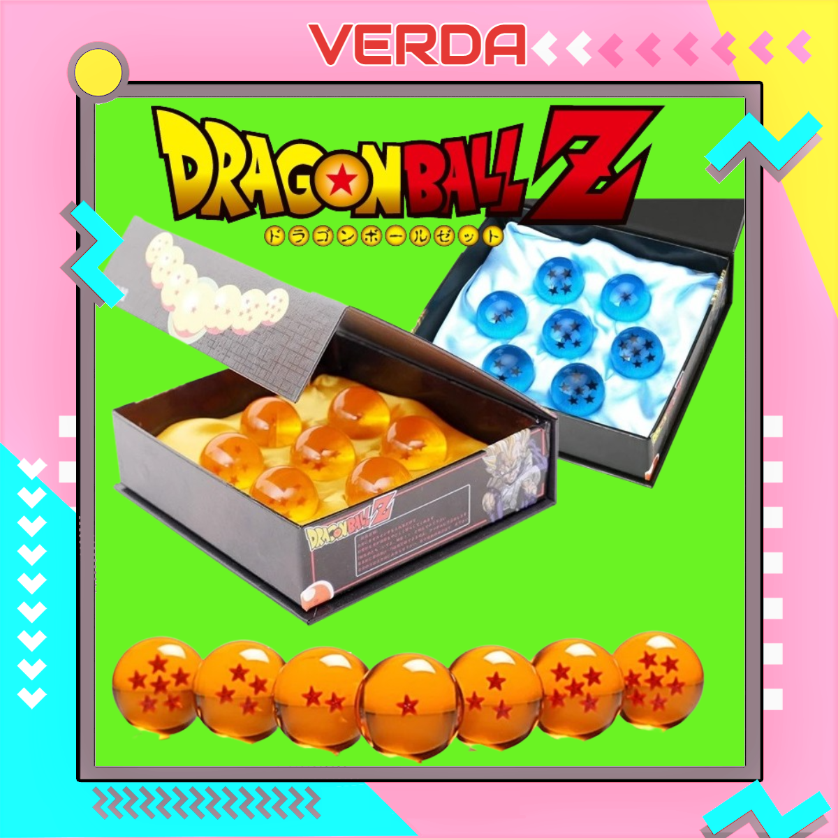 7 viên ngọc rồng - mô hình hộp bảy bi dragon ball figure vàng gold xanh blue 4.3 cm lớn đồ chơi VERDA