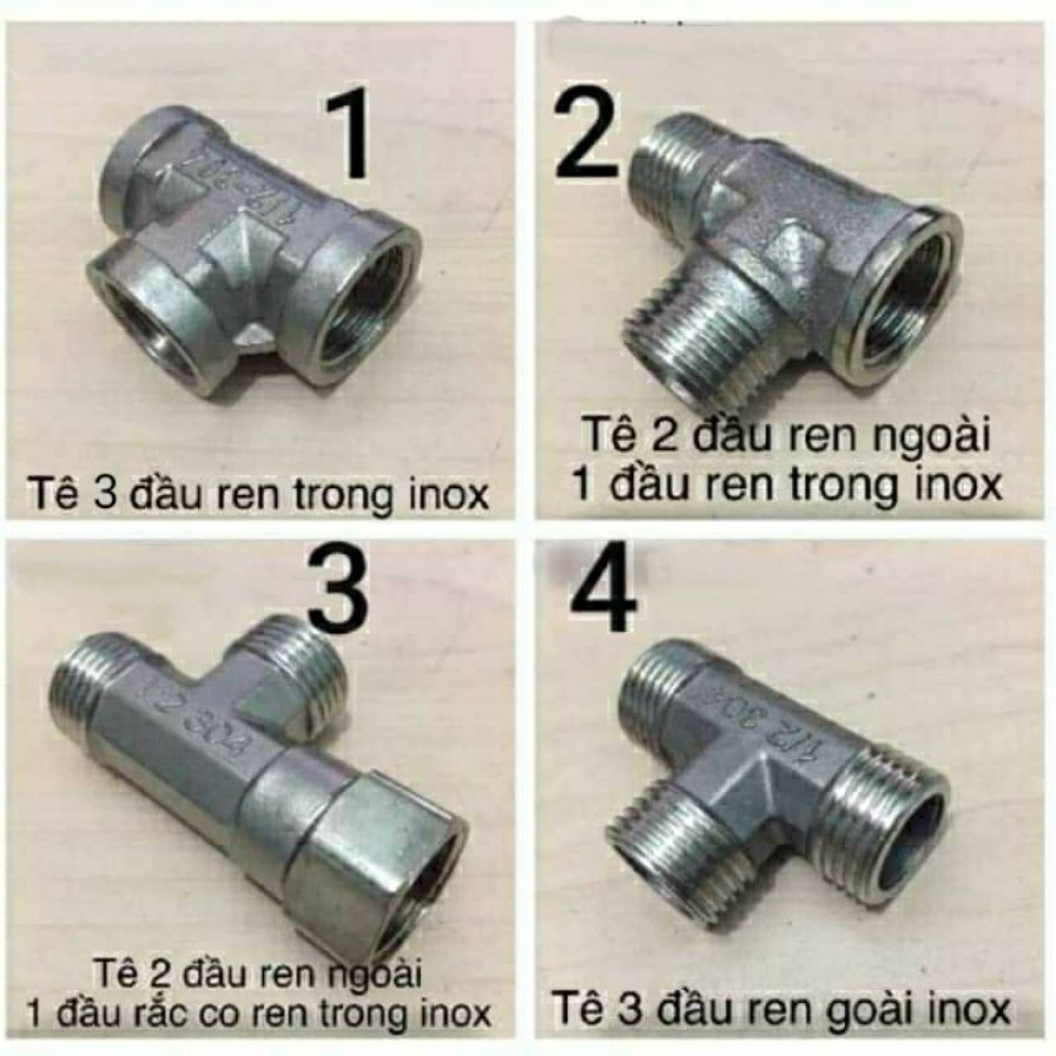 Tê inox ren trong, răng ngoài 15, 21, 1/2