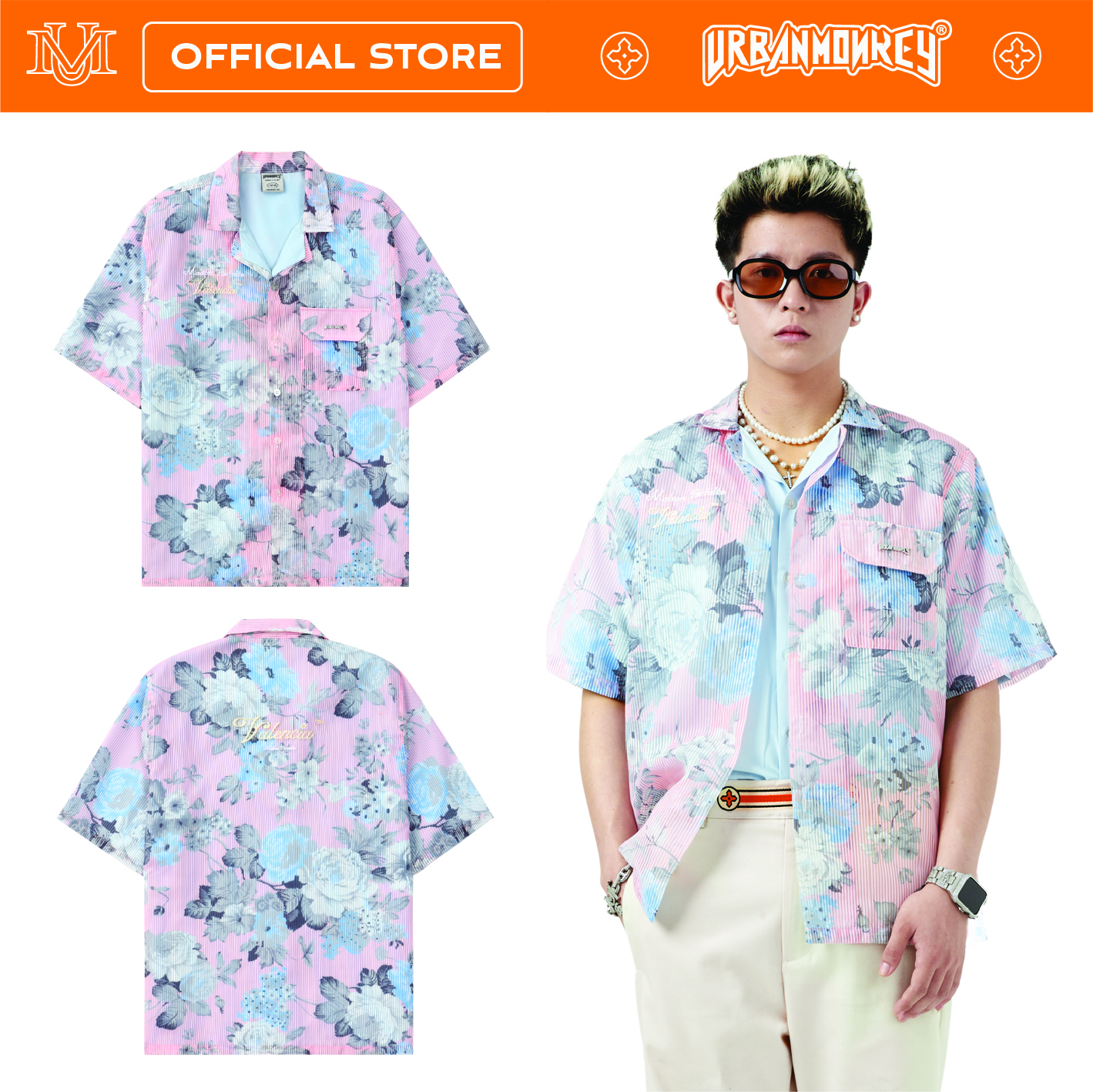 Áo sơ mi urban monkey maison pafaite -valencia shirt blue họa tiết 2 lớp cao cấp