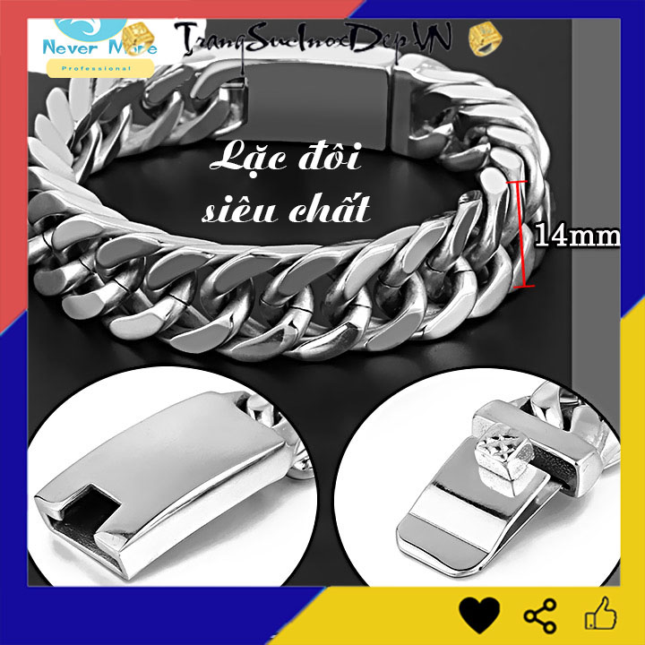 Lắc tay nam inox cao cấp kiểu lặc đôi 14mm siêu đẹp, bao ngầu - không đen, không gỉ theo thời gian