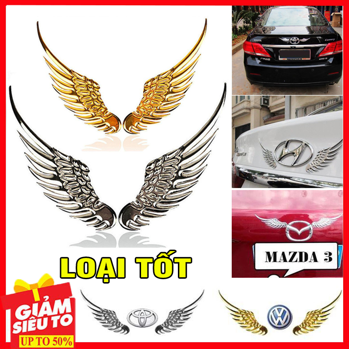 Đôi cánh thiên thần 3D dán trang trí logo hãng ô tô (Vàng)