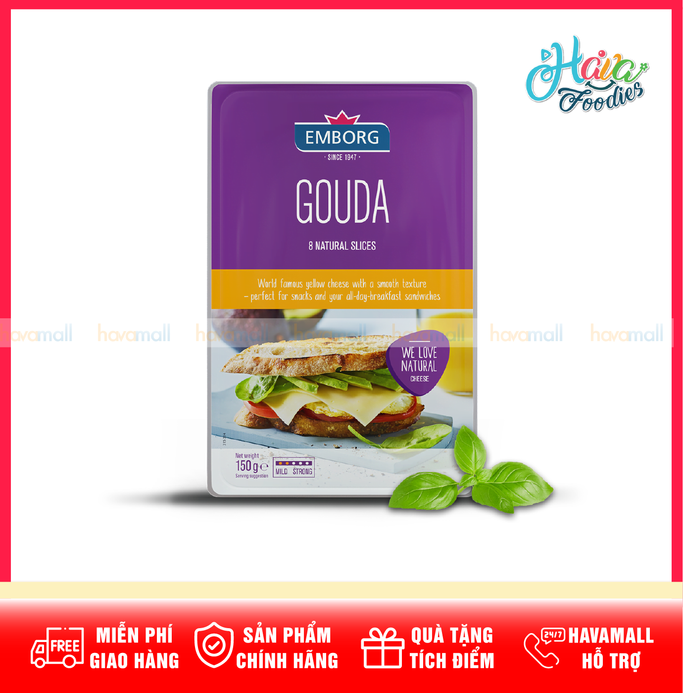 Phô Mai Gouda Lát Tự Nhiên Emborg 150g – Emborg Gouda 8 Natural Slices