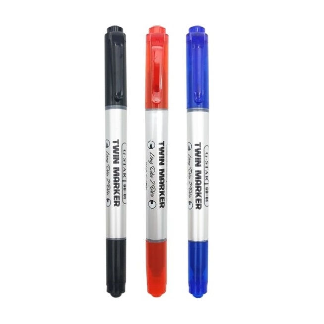 Hộp 12 Cây Bút lông dầu 2 đầu CD01 Gstar - Mực Xanh/Đỏ/Đen (12 cây/hộp)