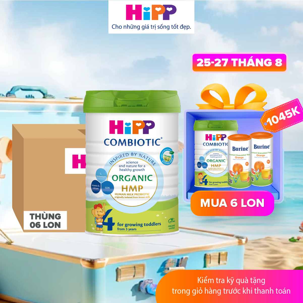Thùng 6 lon Sữa bột dinh dưỡng công thức HiPP 4 Organic Combiotic chất lượng hữu cơ tự nhiên an toàn, hỗ trợ, tăng cường sức khoẻ hệ miễn dịch, bổ sung Canxi và vitamin D dành cho trẻ trên 3 tuổi 800g