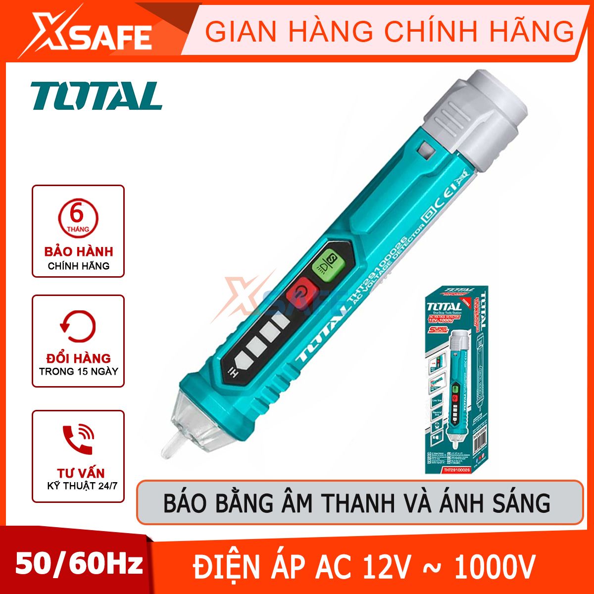 Đầu dò điện áp ac total tht29100026 12-1000v, độ nhạy cao, báo động bằng âm thanh và ánh sáng, chỉ báo pin yếuchính hãngxsafe