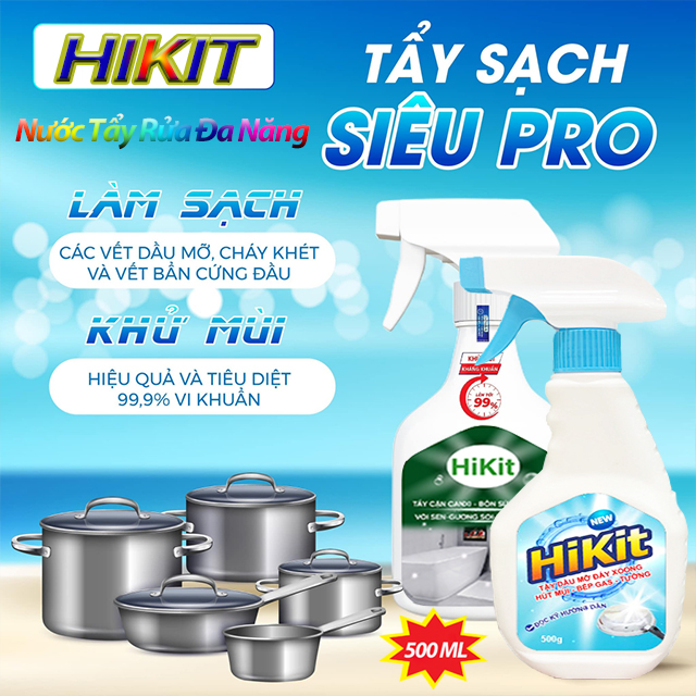 [Tặng Xịt + Khăn] Dung Dịch Dạng Xịt Tẩy Rửa Đa Năng - Tẩy Cặn CANXI HIKIT 500ml Vệ Sinh Bồn Sứ Gạch