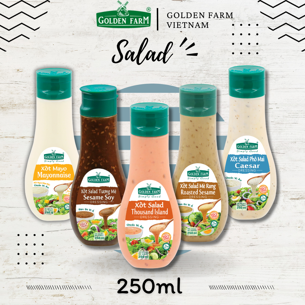 Nước chấm sốt (xốt) mè rang Golden Farm 250ml - Ăn kèm với rong nho và salad rau- có thể dùng ăn kiêng