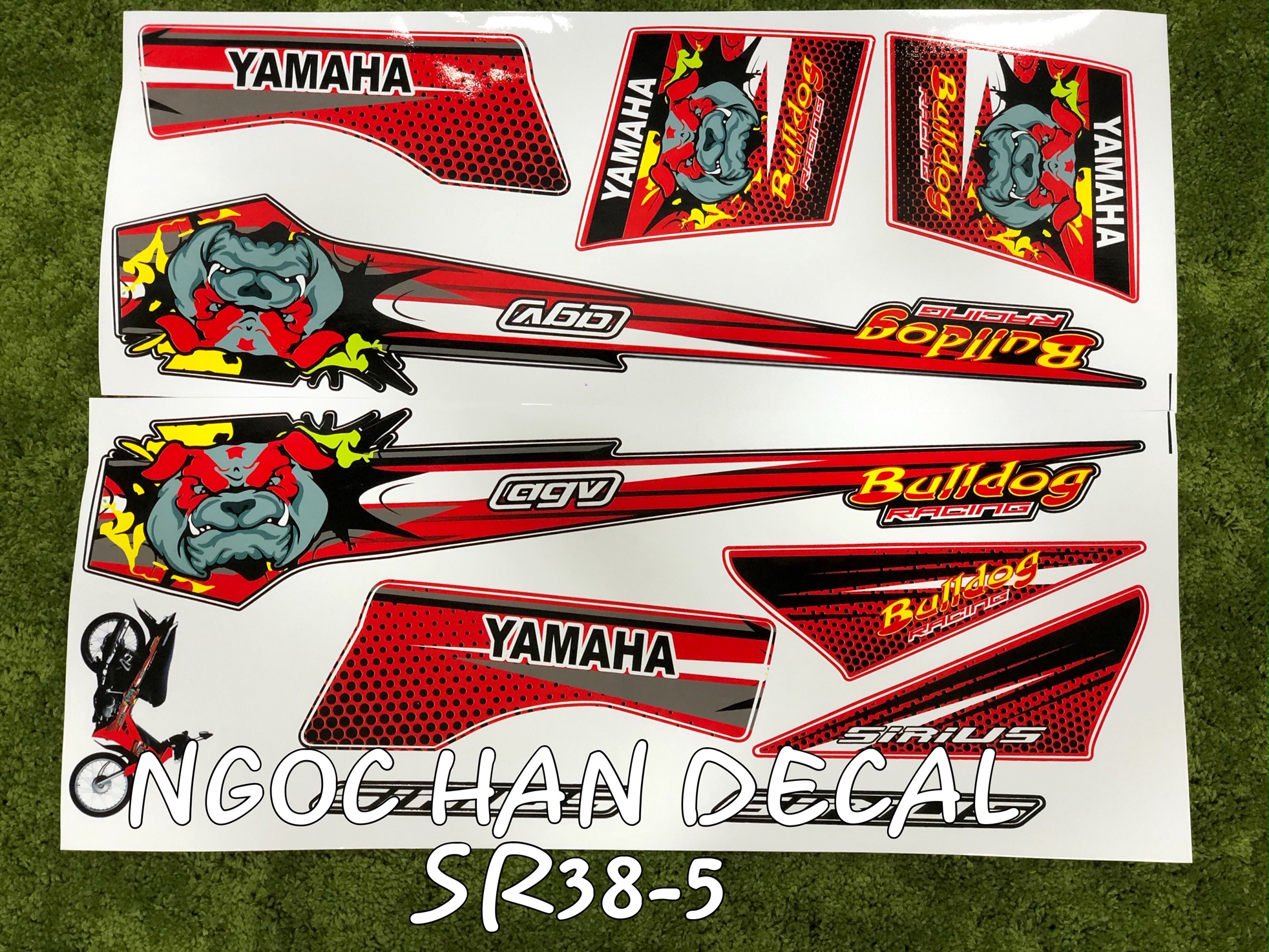 [HCM]Tem chế nguyên bộ chó Bull dog màu đỏ cho xe Sirius -- Ngọc Hân Decal