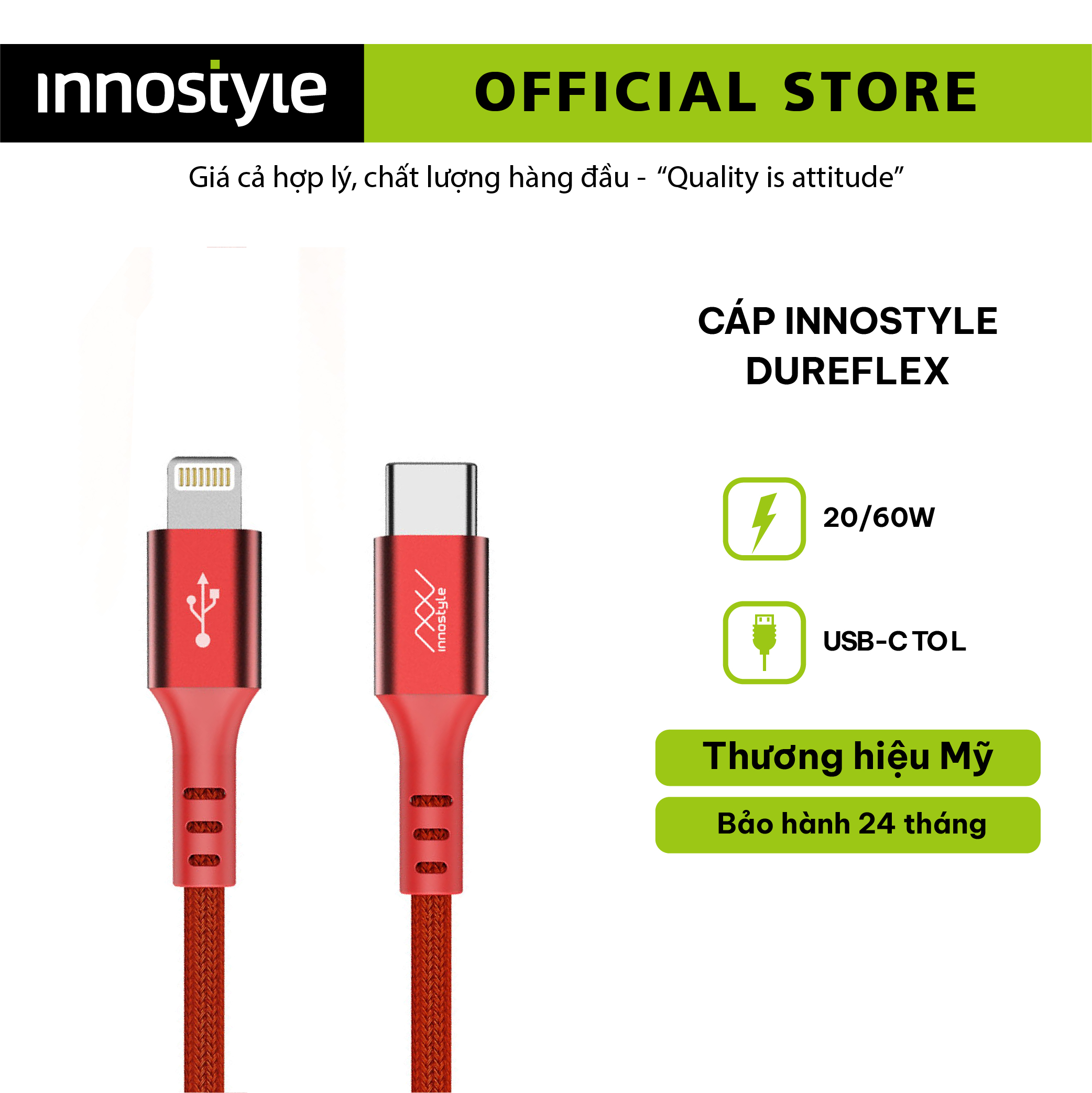 Cáp innostyle duraflex usb-c to lightning chuẩn mfi 1m5 iphone/ipad/ipod - icl150