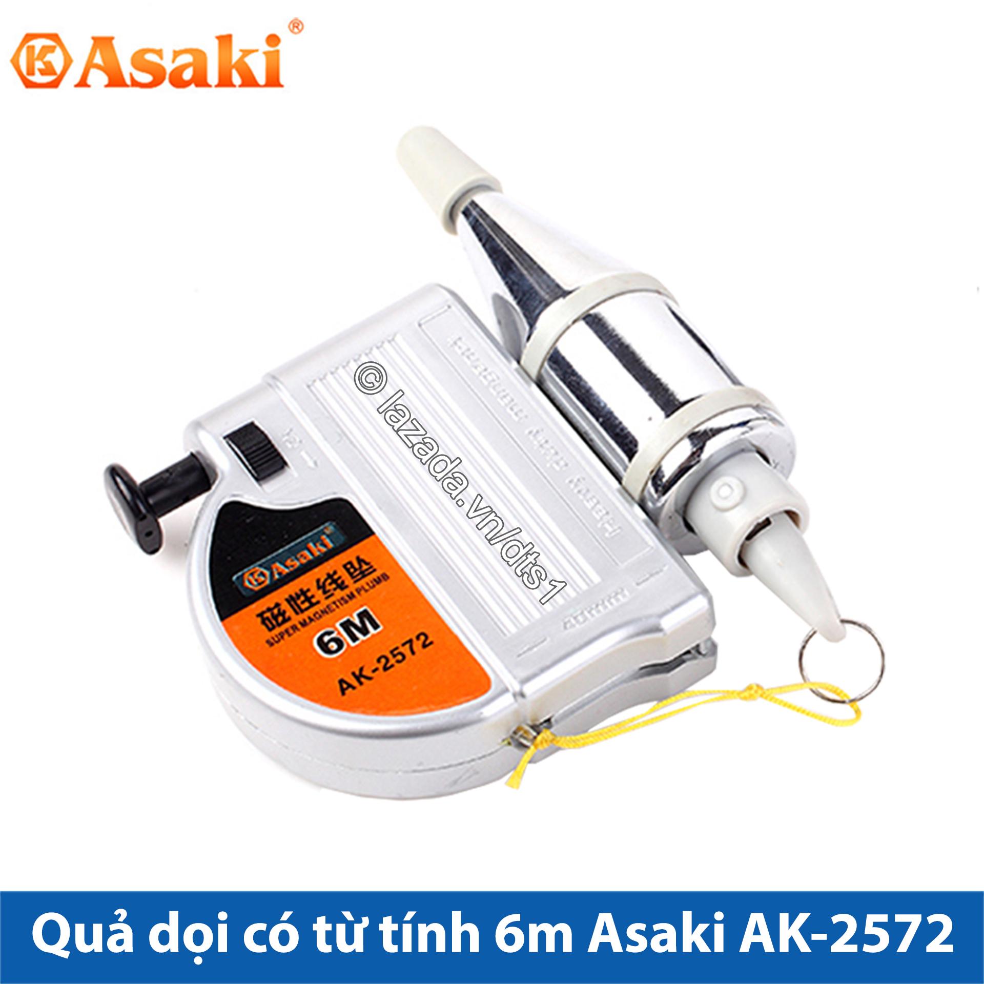 Quả dọi có từ tính 6m Asaki AK-2572 (Lập lòn từ tính) Dây dài: 6m định vị vị trí trong xây dựng, thiết kế, thi công... Chất liệu: Nhựa ABS, Thép không gỉ, Cao su chống trầy