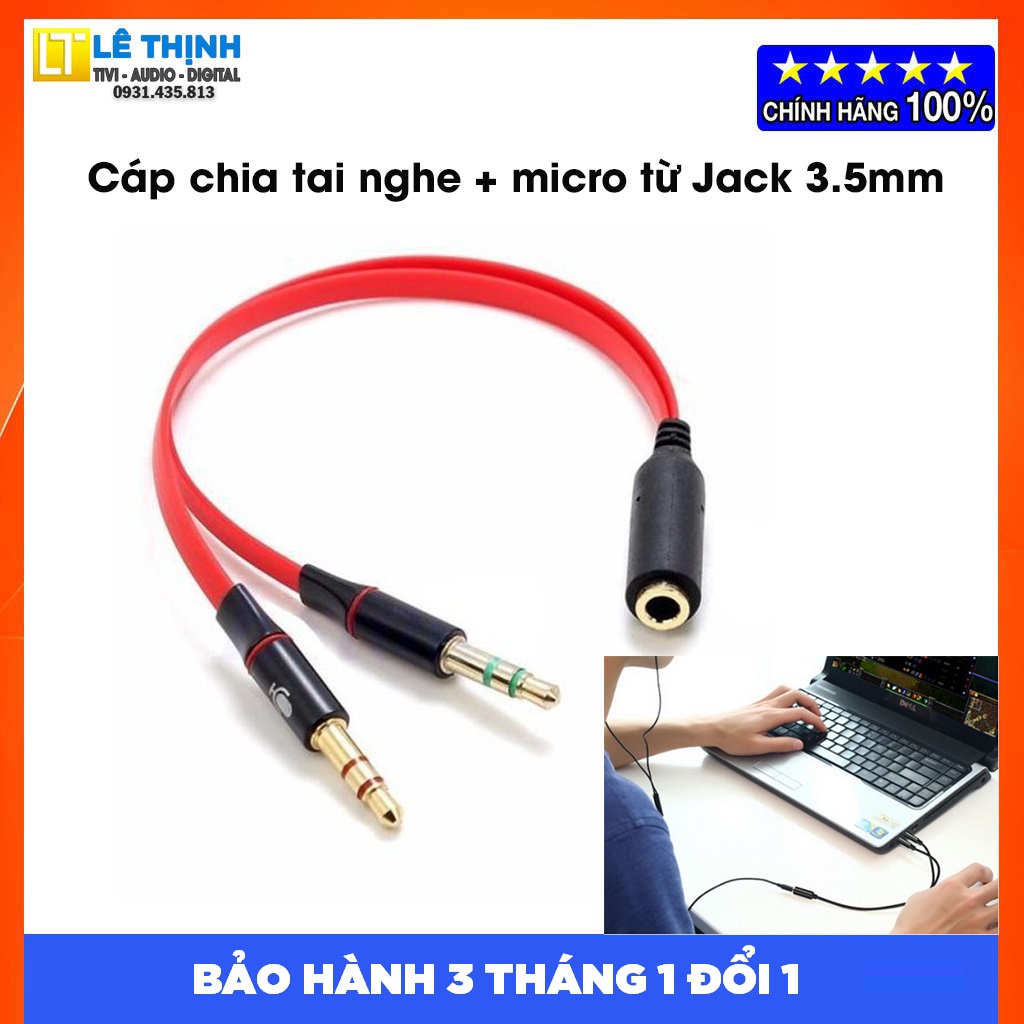 Cáp gộp audio và mic 2 vào 1 ra jack 3.5mm