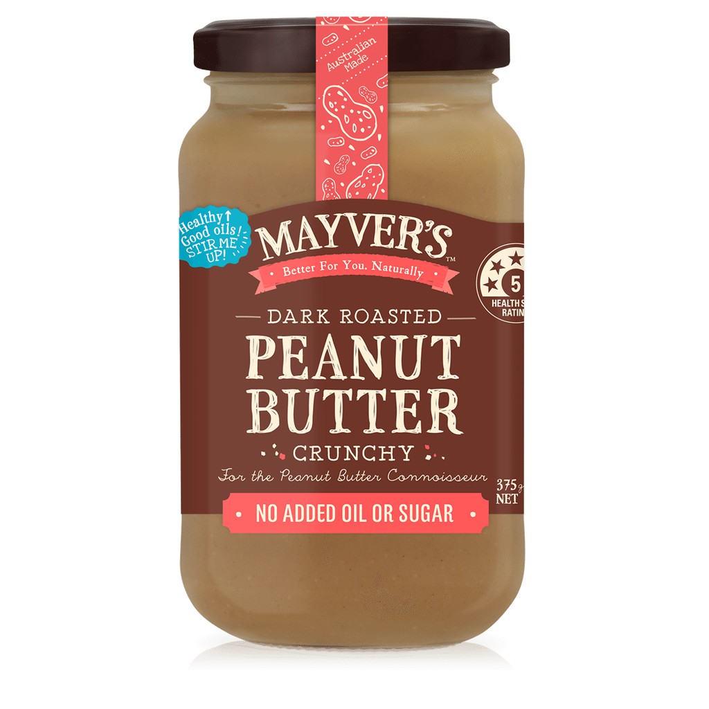 Bơ Đậu Phộng Rang Giòn Mayvers - Mayver's Dark Roasted Peanut Butter Crunchy - Hủ 375g