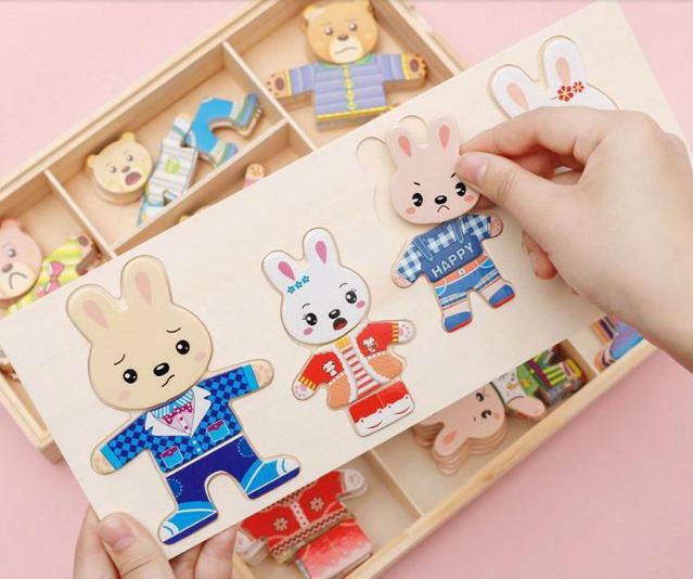 Đồ chơi trí tuệ gỗ an toàn cho bé,bộ lắp ghép thời trang gia đình thỏ,giúp trẻ sáng tạo,tư duy,hàng đẹp-Dochoigiatot