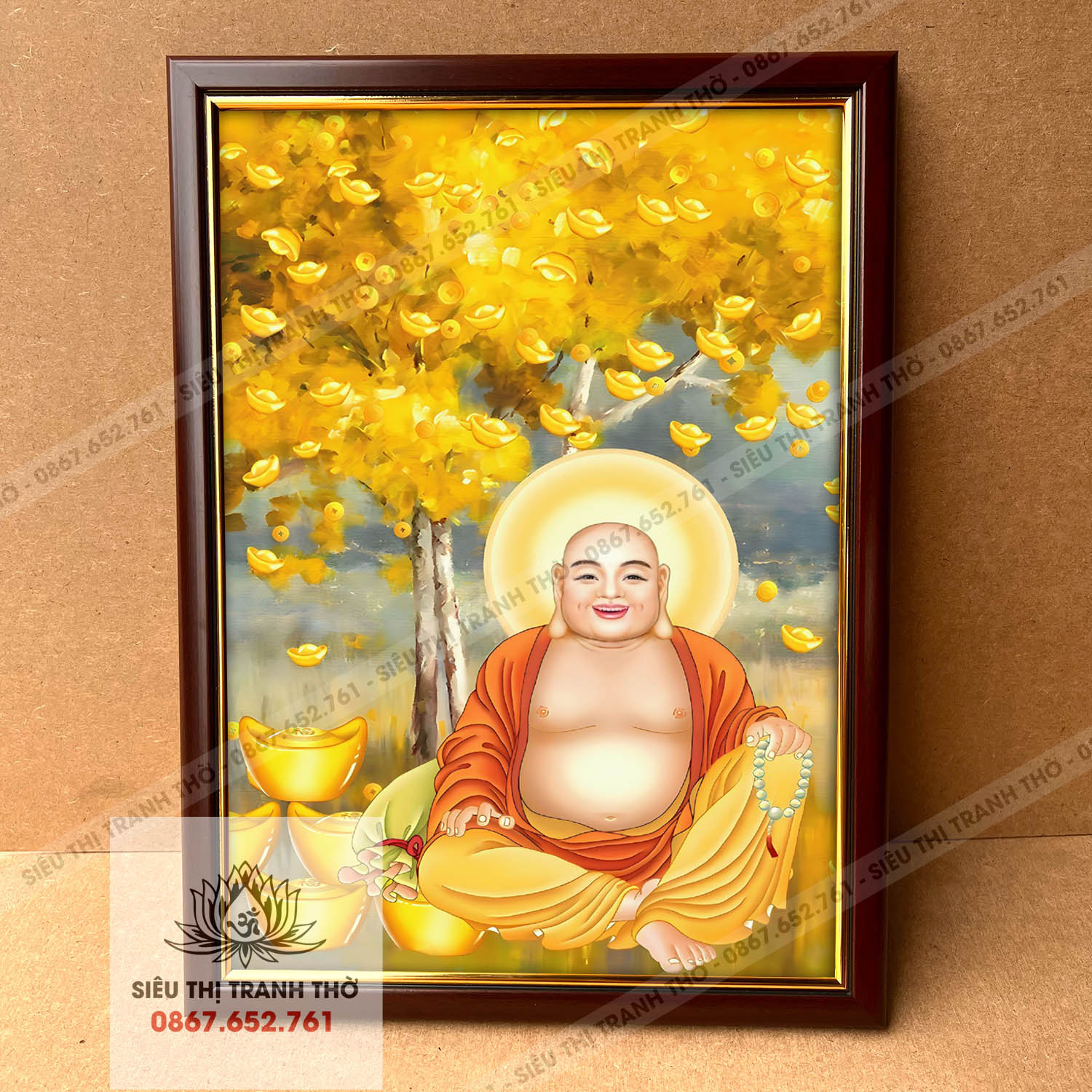 Tranh Di Lặc 34x46cm bằng vải khung composite bền đẹp