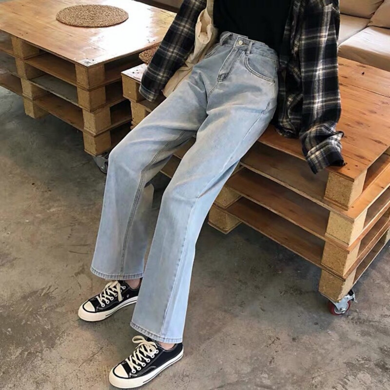 Quần baggy jean nữ ống rộng vimen shop - quần jean nữ lưng cao ,cao cấp