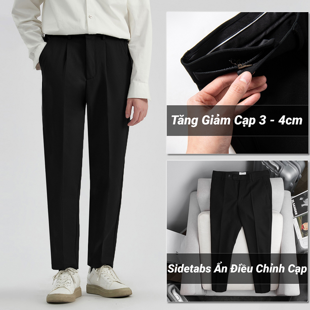 Quần Baggy Âu Nam Tăng Chỉnh Cạp Di Chuyển Vòng Bụng Chất Vải Vintage Ống Rộng Dáng Đứng Phong Cách Trẻ Trung