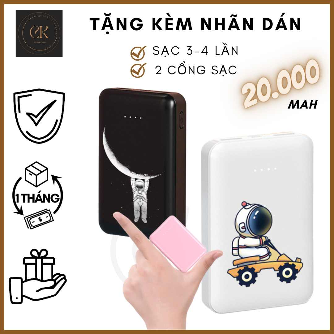 Sạc Dự Phòng 20000 mah 2 cổng CK Pin sạc dự phòng sạc nhanh chính hãng dung lượng lớn có thể sạc nhiều thiết bị