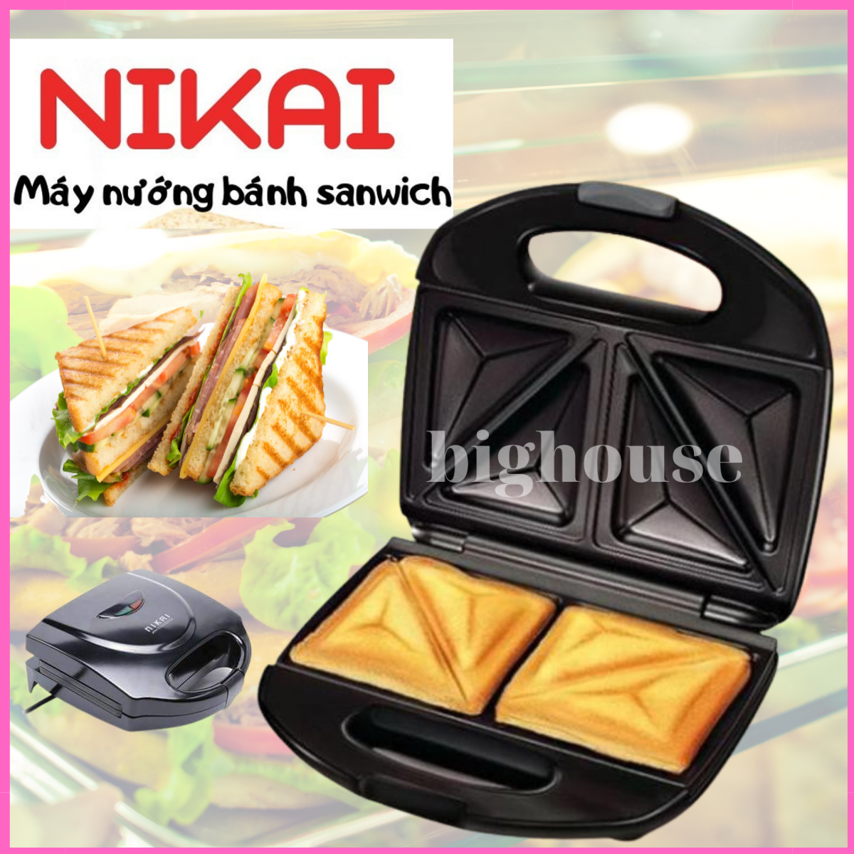 Máy nướng bánh mì sandwich,máy kẹp nướng bánh mì nikai, ép bánh sandwich, rán trứng, làm đồ ăn sáng, nướng thịt 2 mặt đa năng