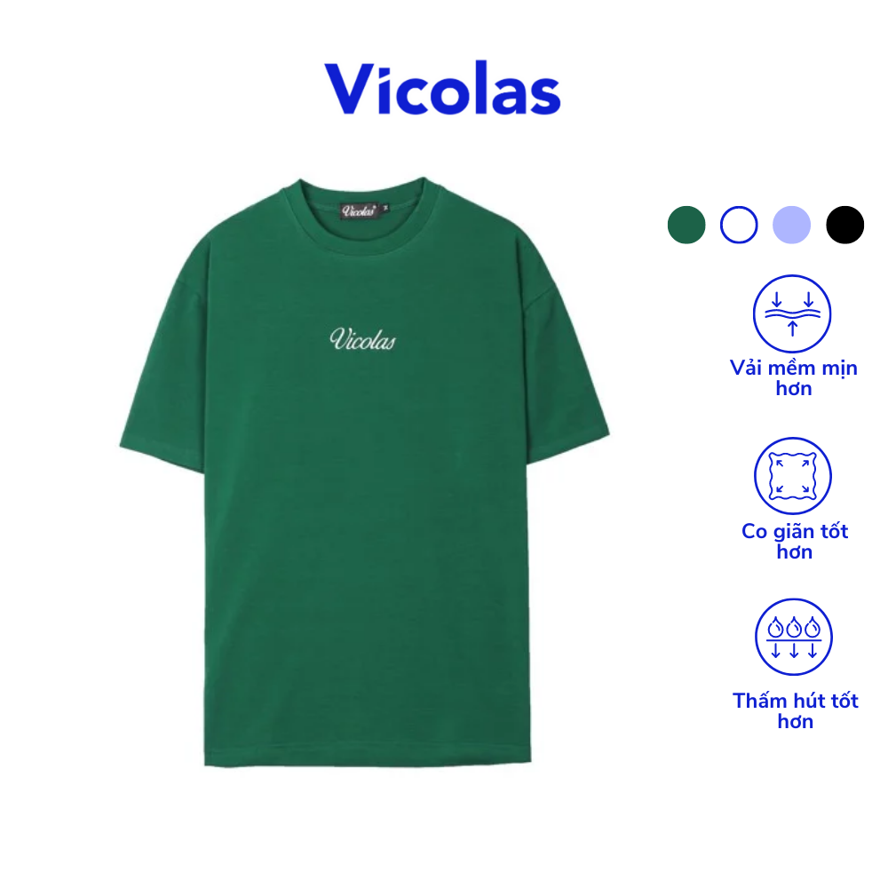 Áo thun unisex vải cotton co giãn 4 chiều thoáng mát co giãn thêu logo vicolas - v vicolas basic tee
