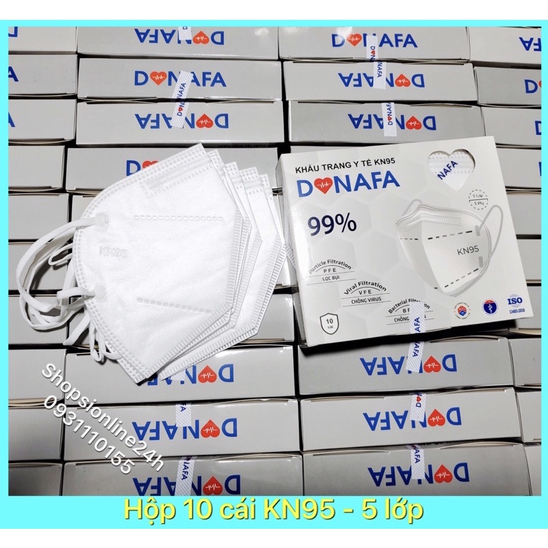 ✅ Hộp 10 cái khẩu trang y tế 5 lớp KN95, N95 Donafa ( màu trắng )