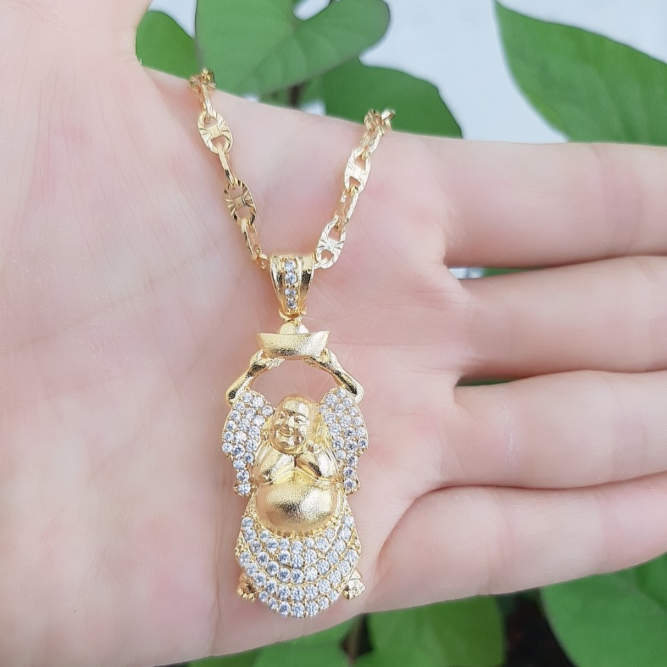 Mặt Dây chuyền mạ vàng 18k cao cấp mặt Phật Di Lặc Vác Thỏi Vàng may mắn