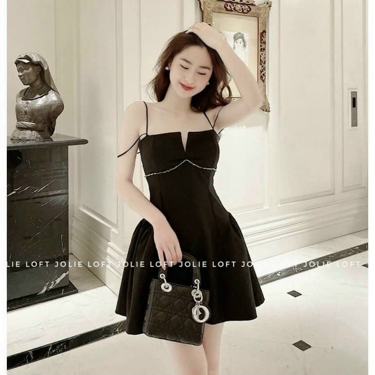 [Mẫu Mới]Đầm nữ kiểu dáng trễ vai kiểu dáng xòe chất liệu cotton lạnh sang trọng quý phái thời trang HARI
