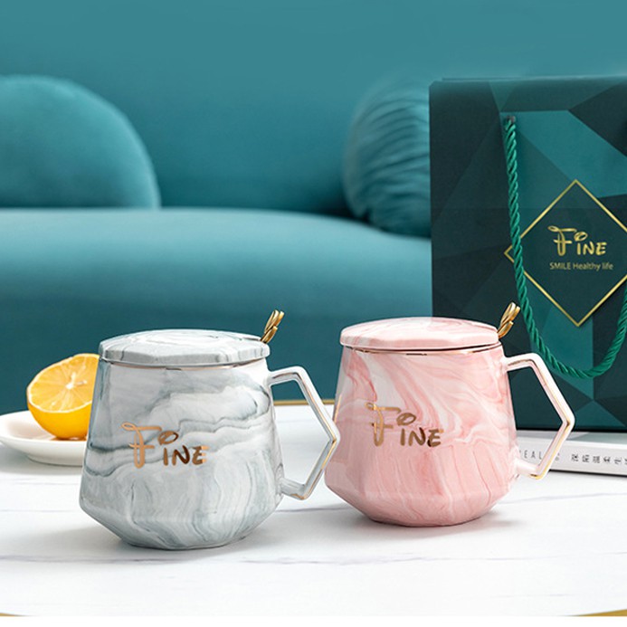 Ly cốc sứ có nắp vân đá fine có hộp quà cực đẹp