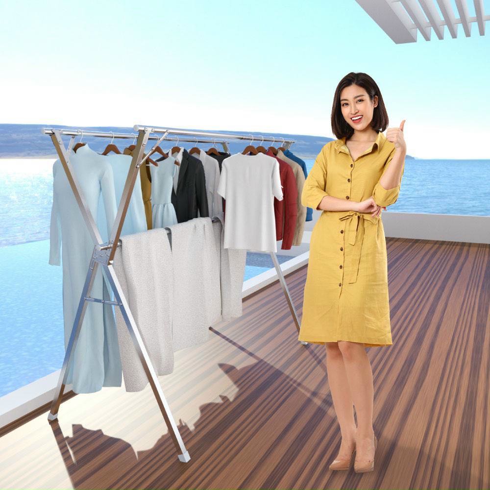 Giàn phơi quần áo thông minh di động chữ X 3 tầng, xếp gọn sau khi sử dụng