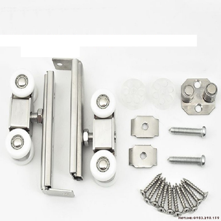 1 Bộ bánh xe cửa lùa nhôm xịn -Bánh xe tím 4 bánh kèm phụ kiện