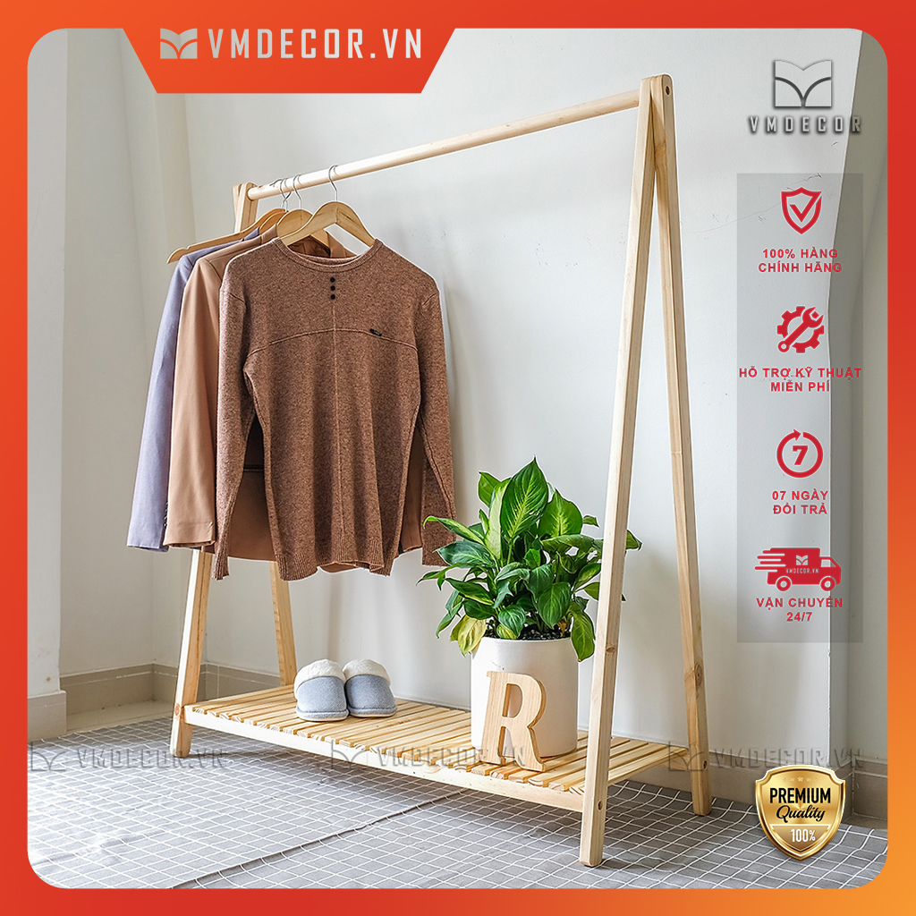 Giá gỗ treo quần áo 1 tầng gỗ thông VMdecor
