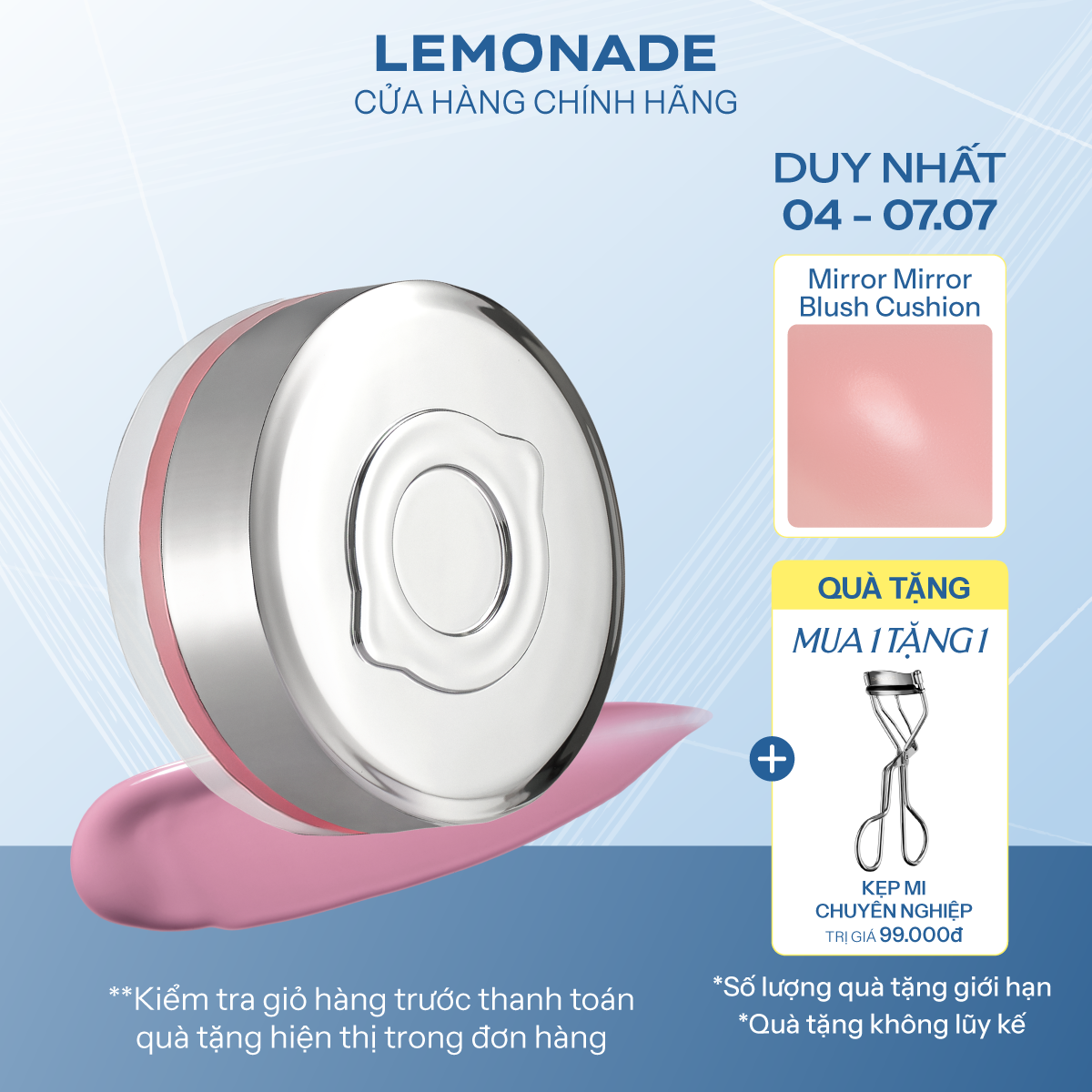[Flashsale + Voucher] Má hồng Lemonade căng bóng dạng phấn nước thuần chay Mirror Mirror Blush Cushion 8g