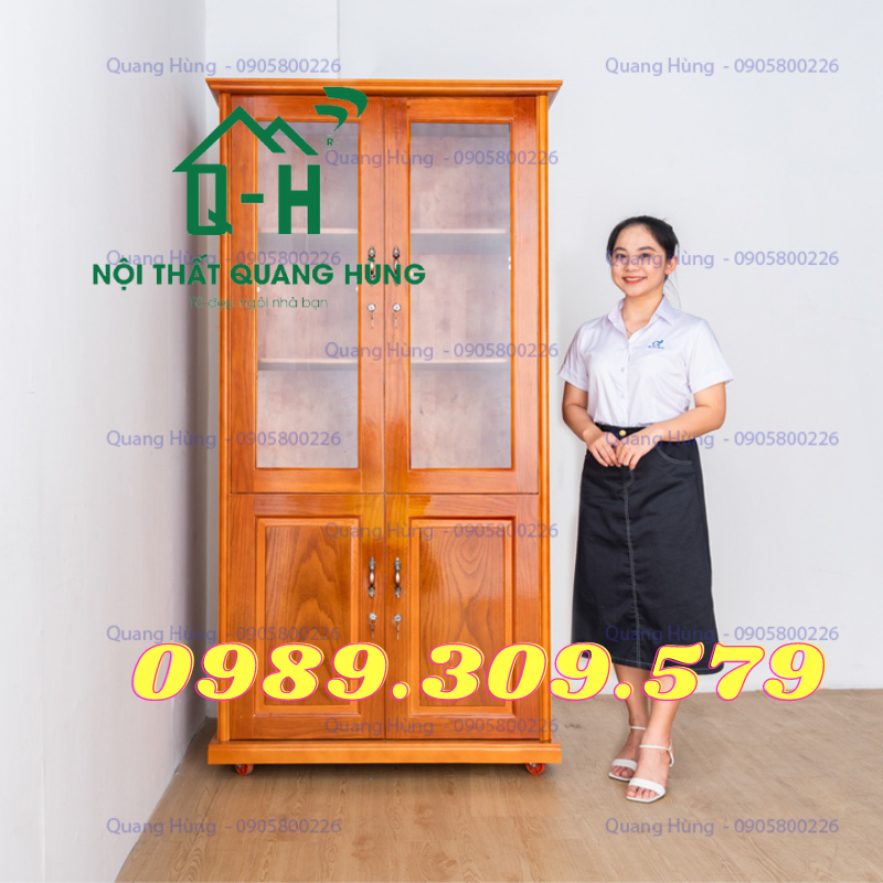 Tủ hồ sơ kính gỗ sồi cao cấp màu nâu gỗ sồi nga chính hãng
