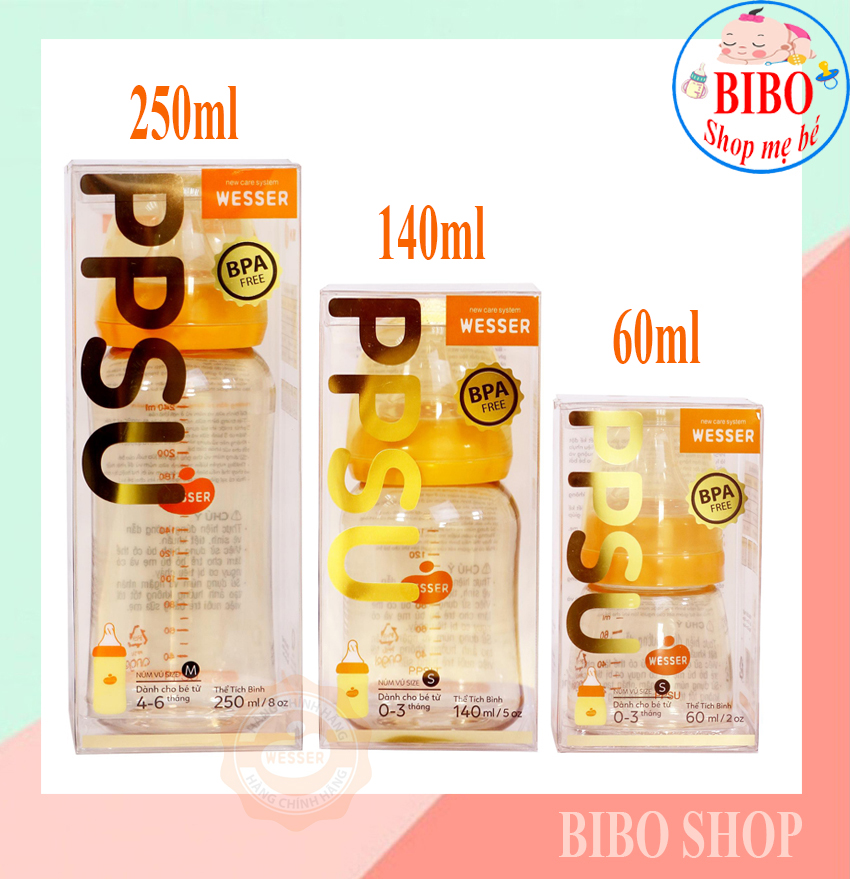 COMBO 3 BÌNH SỮA WESSER PPSU CAO CẤP 60ML VÀ 140ML VÀ 250ML