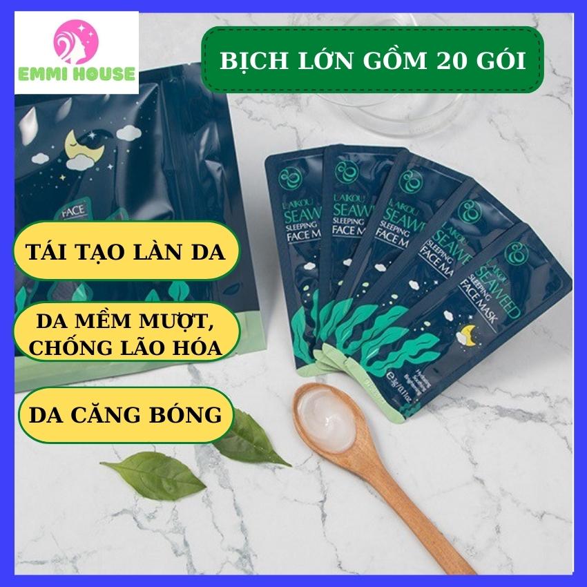1 Bịch Lớn Gồm 20 Gói Mặt Nạ Ngủ Tảo Biển LAIKOU SEASWEED SLEEPING FACE MASK - Dưỡng Ẩm, Phục Hồi, Làm Mịn, Kiểm Soát Dầu, Phù Hợp Mọi Loại Da