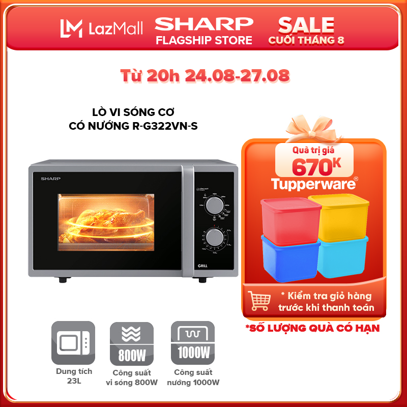 Lò vi sóng dòng cơ có nướng sharp r-g322vn-s, hàng chính hãng bảo hành 12 tháng