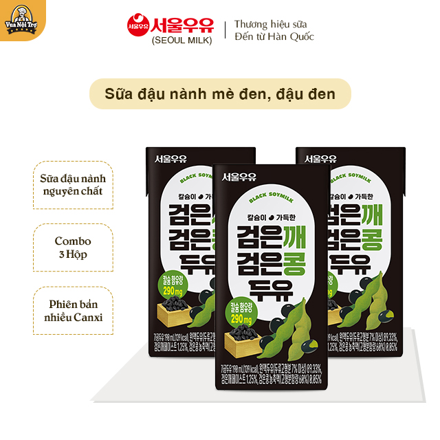 Sữa Đậu Nành Mè Đen Đậu Đen Chứa Canxi Seoul Milk Hàn Quốc 190ml/hộp - date T1/2026