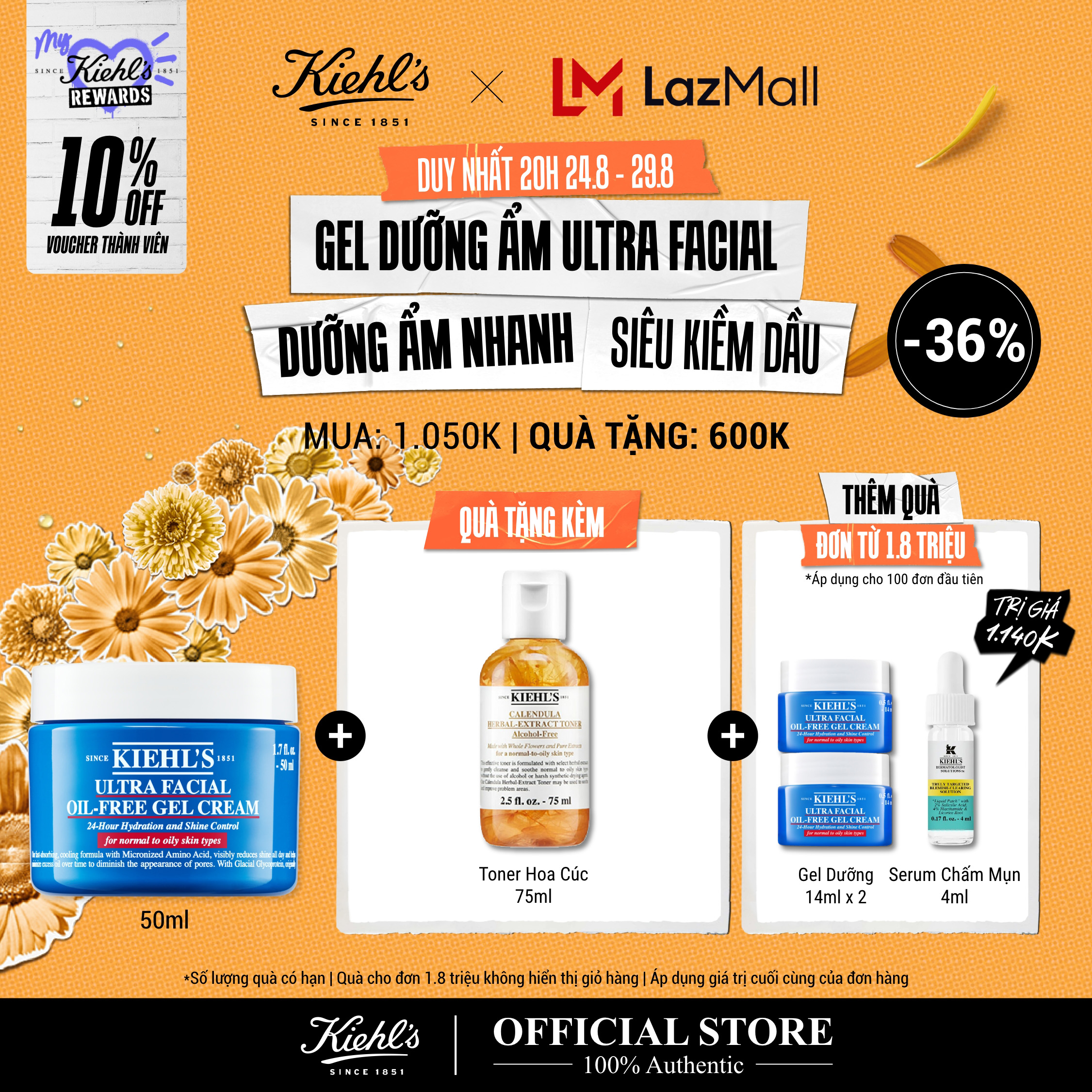 [VOUCHER 10% - TẶNG QUÀ ĐƠN 1.8TR] Gel Dưỡng Ẩm Kiềm Dầu Kiehl's Ultra Facial Oil-Free Gel Cream 50ML