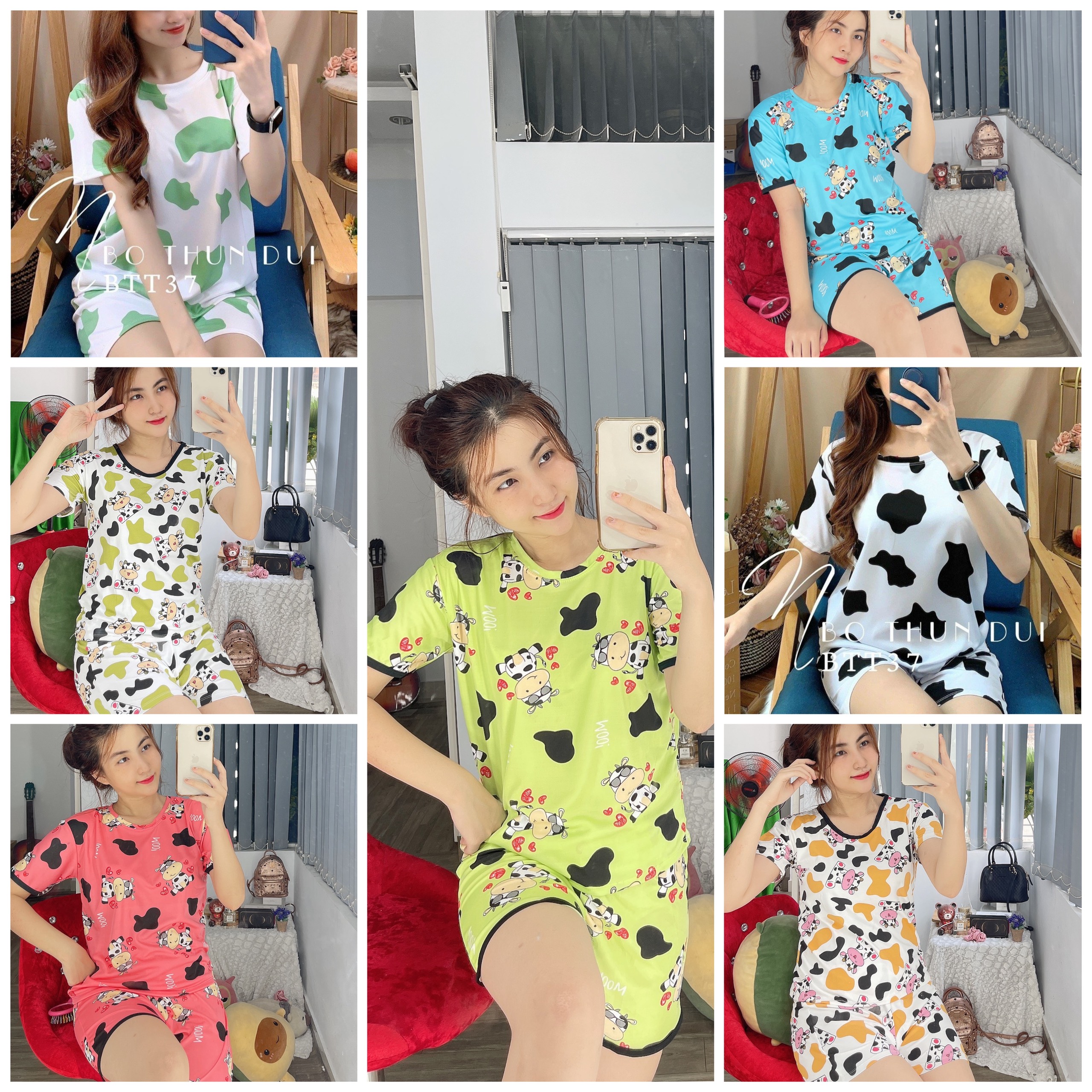 Đồ Bộ Ngắn COTTON thun Đùi Con Bò Cam Kết giống hình 100%
